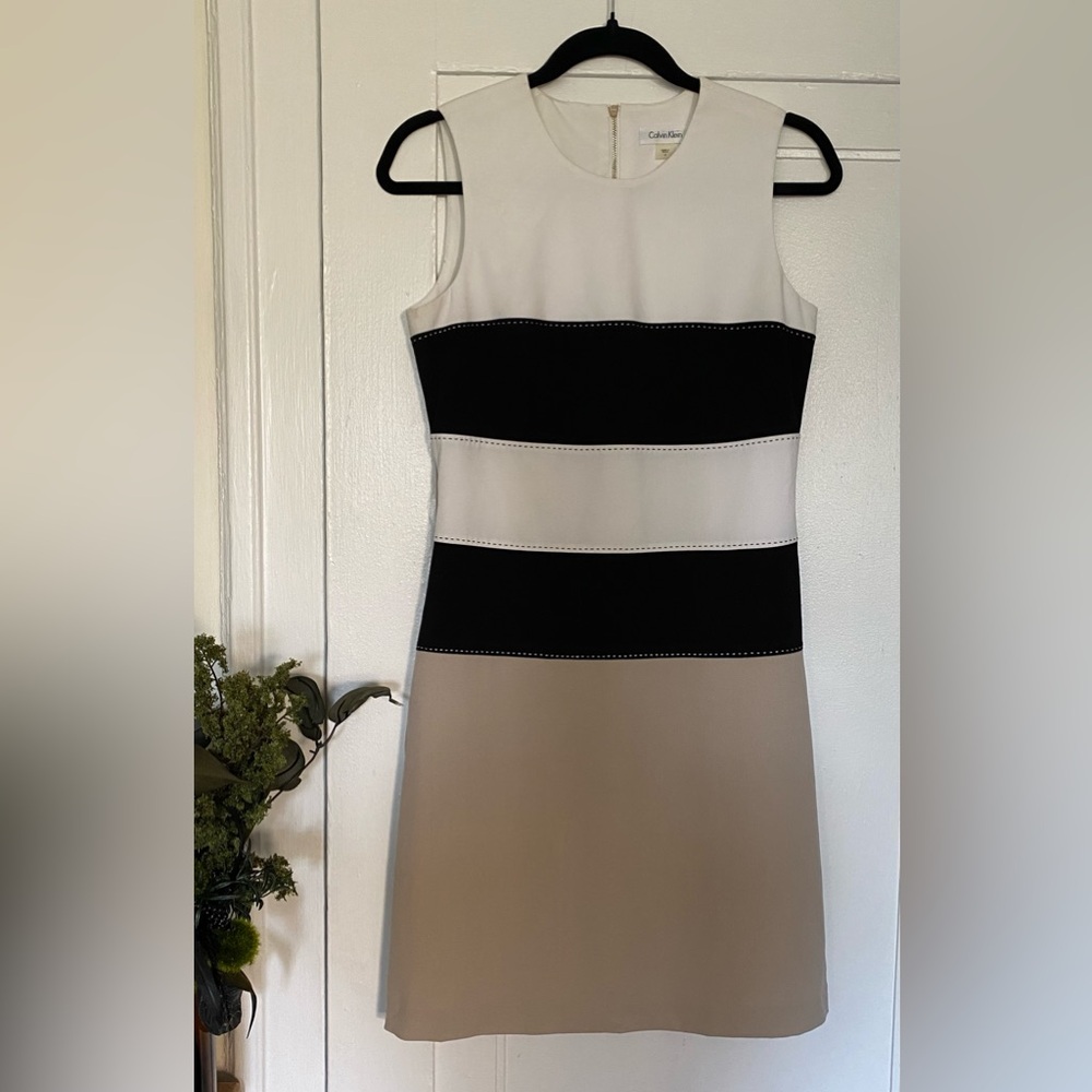 Calvin Klein Women's Sheath Striped Sleeveless Dress, Sz 2